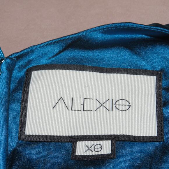 Alexis Blue Cadiz Silk Blend Puff Sleeve Satin Cocktail Midi Dress - Picture 11 of 12